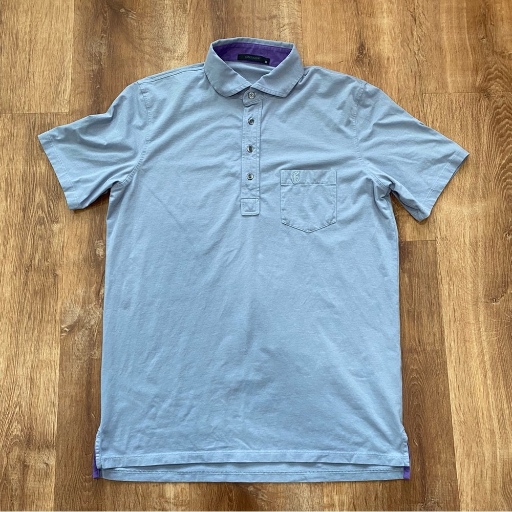Greyson Polo Shirt Mens Medium Gray Pocket Pima Cotton Golf Performance